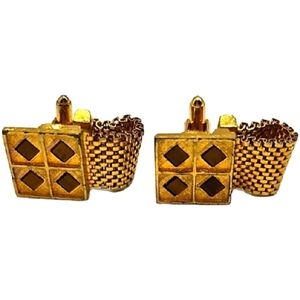 Vintage square with red diamond shape mesh cufflinks